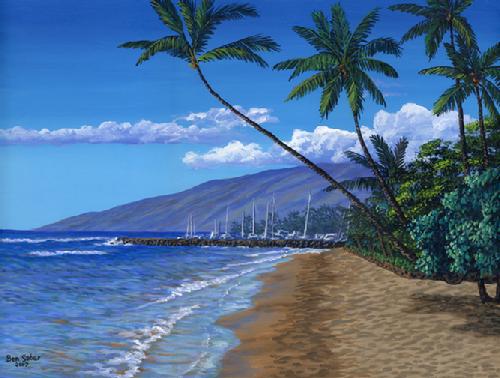 511 Molokai and Lahaina Harbor From Beach painting picture maui hawaii