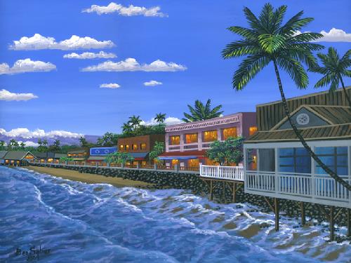 Lahaina Town, front street beach ocean Maui Hawaii Original painting