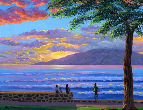 Lanai Island from Lahaina Harbor sunset painting maui hawaii picture pic print canvas