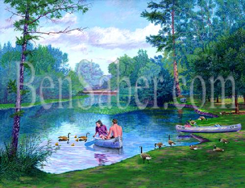 university of washington arboretum uw painting picture canoe couple people duck canada geese 