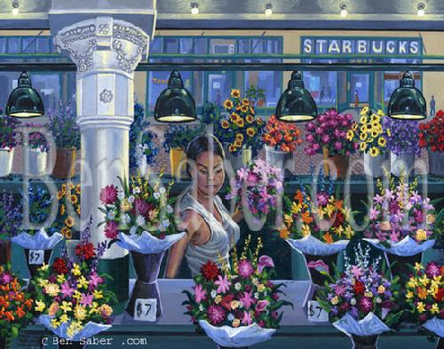 flowers pike place market seattle painting picture