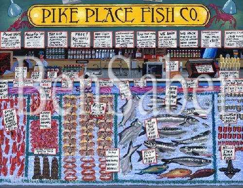 pike place fish co. market seattle painting picture