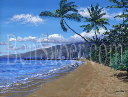 lahaina harbor beach maui painting picture original