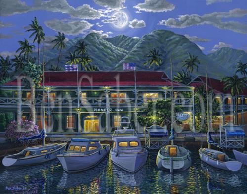 Pioneer inn Lahaina Maui Original painting picture harbor print canvas art