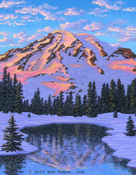 Painting Mount Rainier Snow at sunset, Washington picture art print