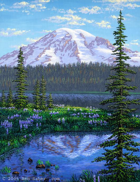 Painting View Mount Rainier Reflection Lake Washington picture lake