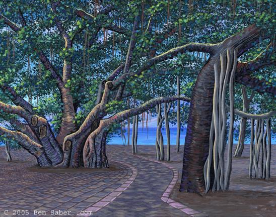 Painting Banyan tree in Lahaina Maui Hawaii Original acrylic on canvasboard