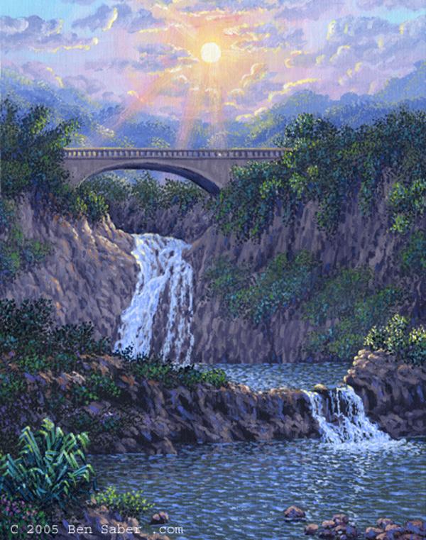 Seven Pools, Hana, Maui, Hawaii. Original acrylic painting picture