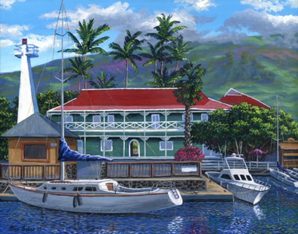 Pioneer Inn Hotel from Lahaina Harbor, Maui Hawaii photo image painting  art