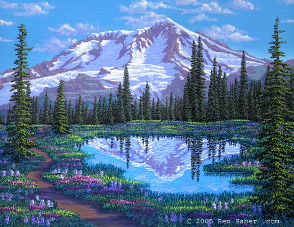 Painting Indian Henry's Hunting Ground, Mount Rainier, Washington picture art print canvas