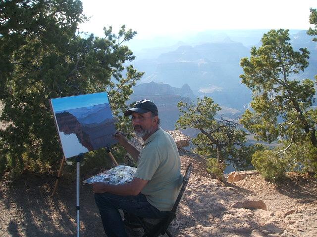 Artist Ben Saber painting the Grand Canyon in Arizona USA