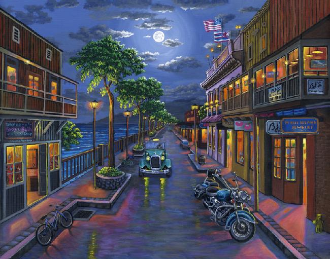 Front Street Moon, Lahaina, Maui, Hawaii painting picture