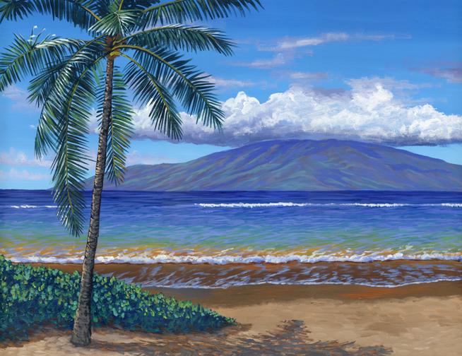 Lanai Island from Lahaina Beach Park painting print picture art maui hawaii