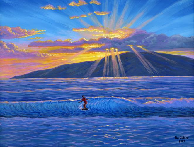Lahaina Harbor Surfer painting picture maui hawaii art print