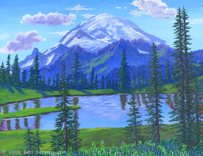 Painting Mt Rainier Tipso Lake, Washington mount mountain picture art print