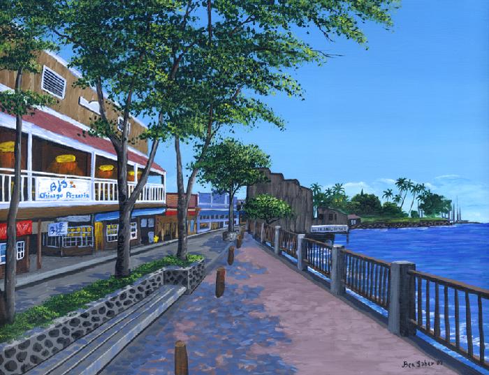 Front street lahaina bench painting picture art print Maui Hawaii