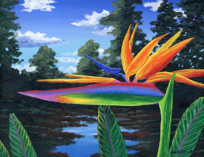Painting Bird of Paradise Flower Original acrylic painting canvas inches stretched