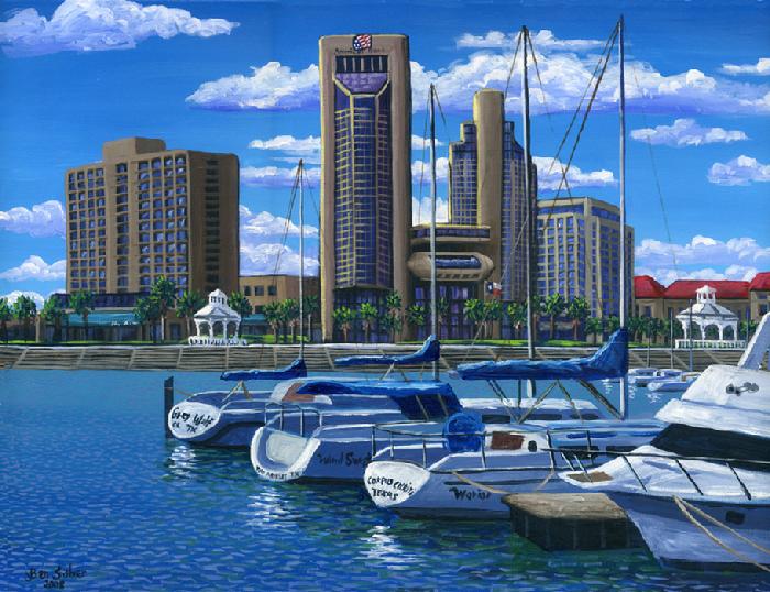 Painting #576 Downtown Corpus Chrisiti Marina, Texas. Original acrylic painting on canvas 18 x 24 inches stretched.
