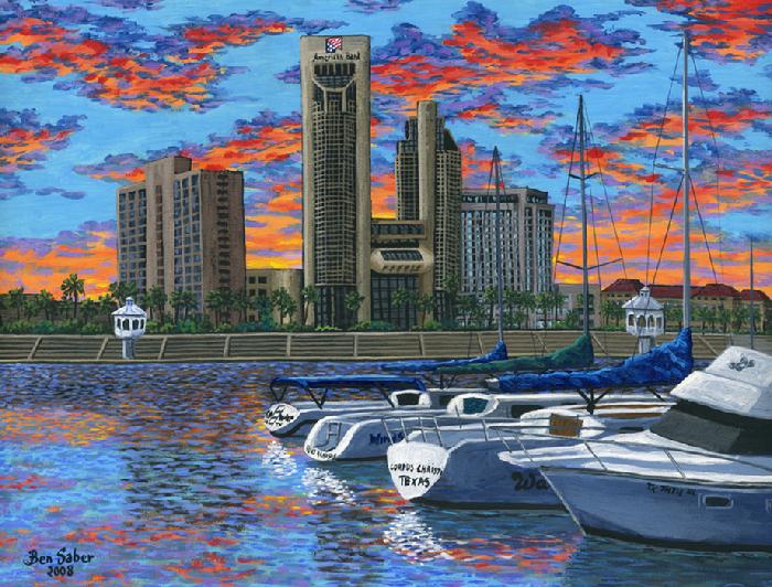Corpus Christi Marina Painting Sunset