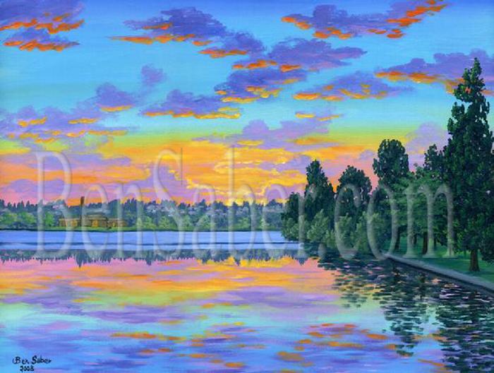 greenlake seattle park painting picture sunset