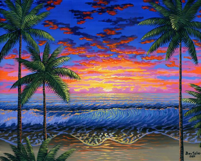 Hawaiian Beach At Sunset painting picture art print maui hawaii