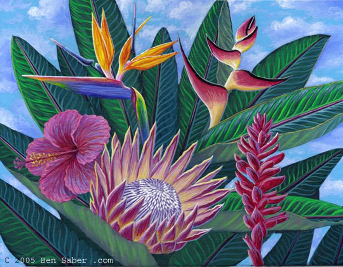 Tropical Hawaiian Flowers painting picture art print canvas