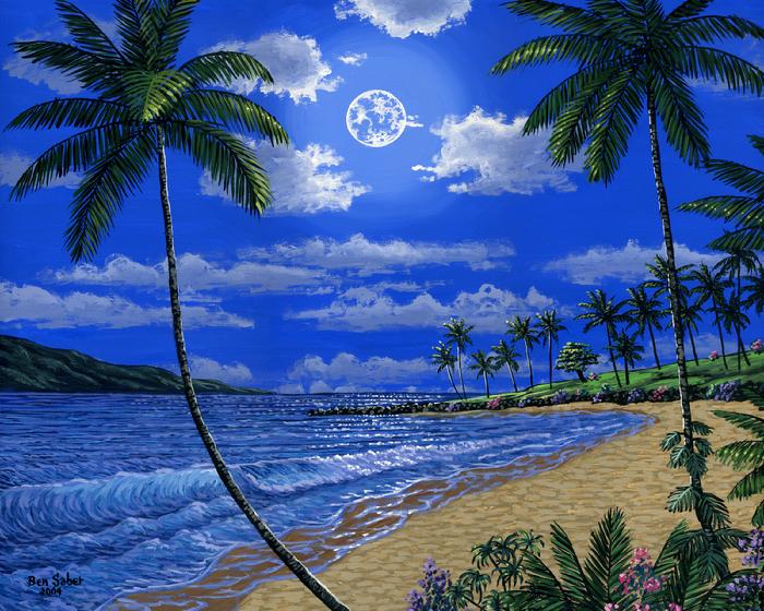 Painting Kapalua Bay Moon Maui Hawaii Original acrylic painting on canvas inches original painting Prints canvas available