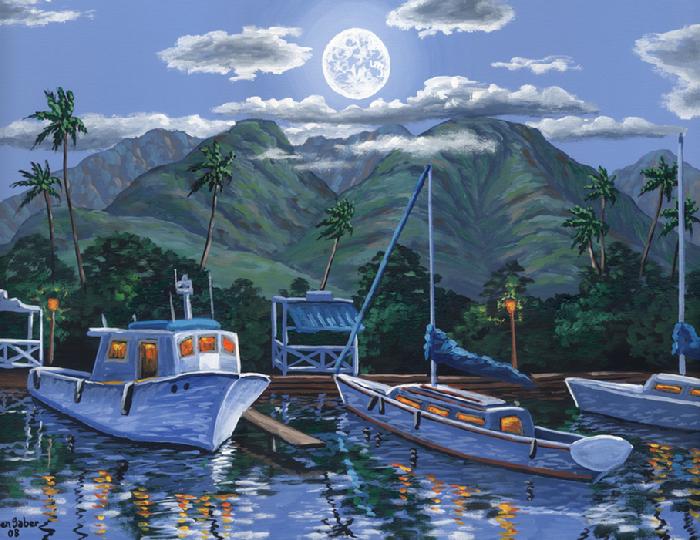 Harbor Lahaina night Maui Hawaii painting picture art print canvas