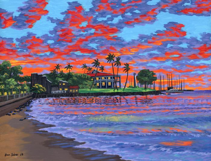 Front Street Downtown Lahaina Beach Harbor painting picture art print canvas