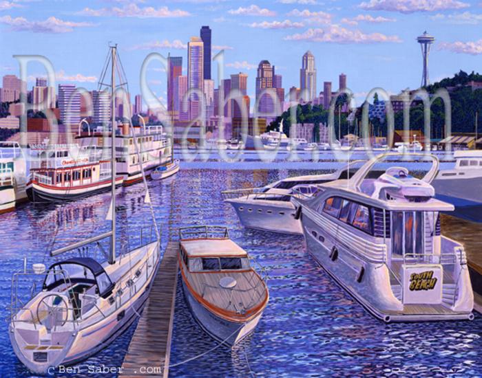 seattle painting lake union picture boats space needle skyline gas works park