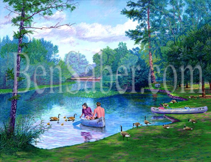 university of washington arboretum uw painting picture canoe couple people duck canada geese 