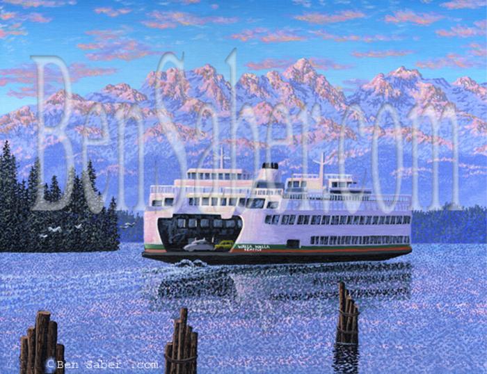 washington state ferry seattle painting olympic mountains waterfront