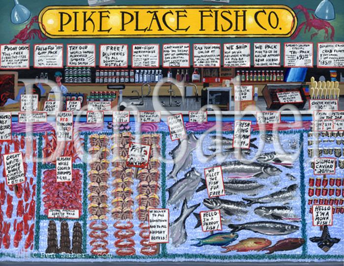 pike place fish co. market seattle painting picture