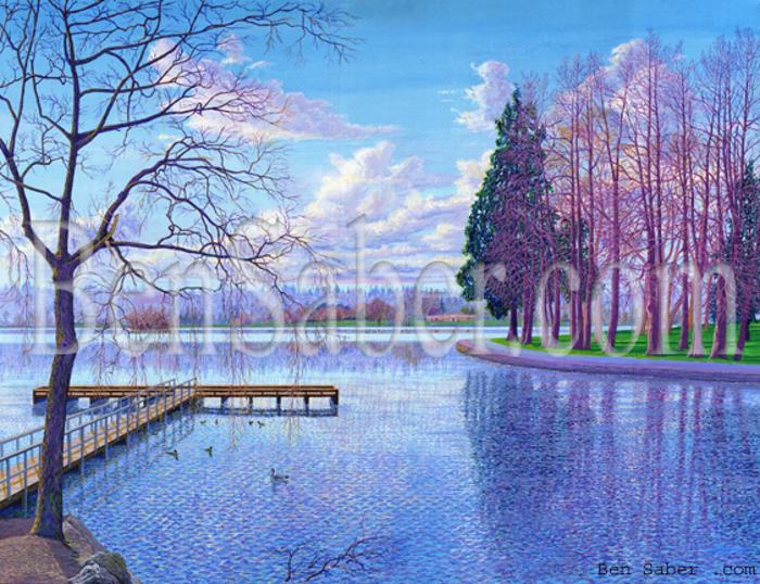 greenlake painting seattle green lake park picture winter