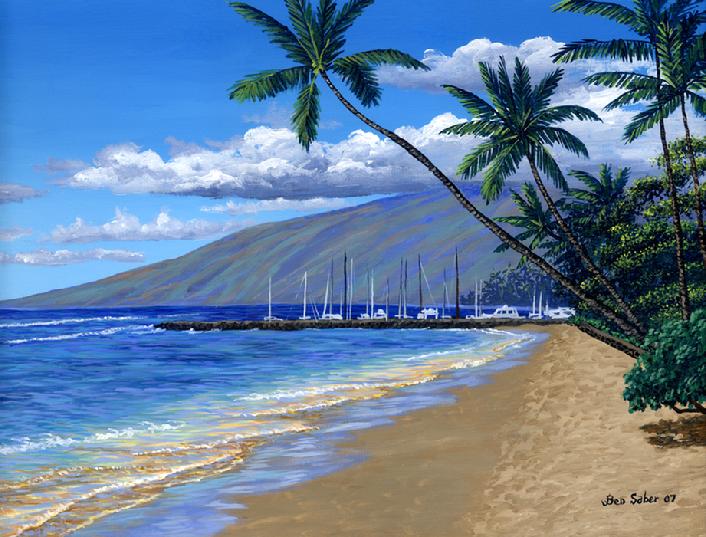 Lahaina Harbor Beach Morning Painting picture maui hawaii