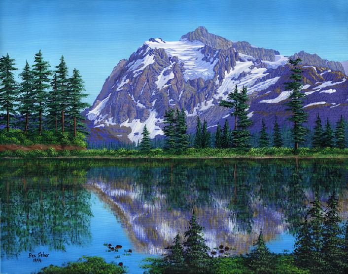 Mt Shuksan from picture lake painting print art 