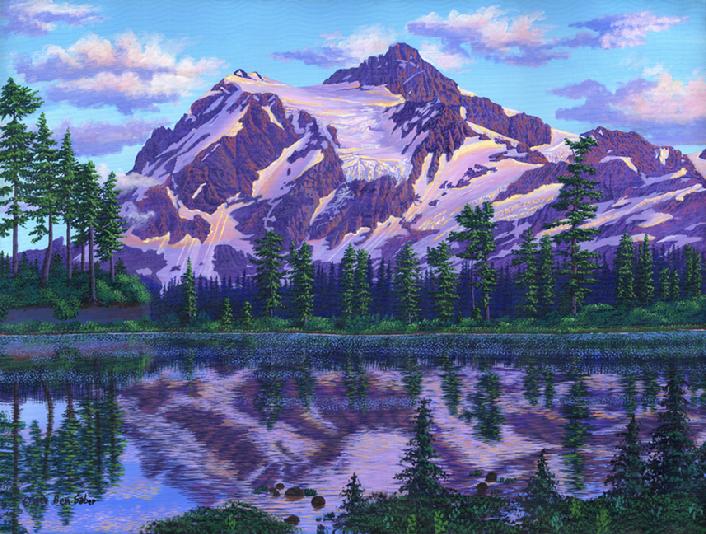 Mt Shuksan  Sunset Picture Lake painting art print canvas