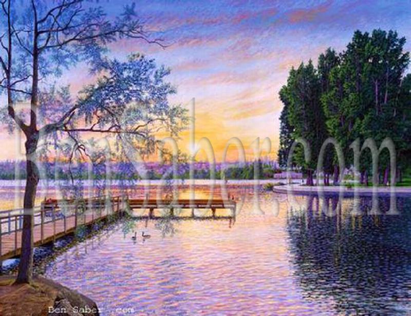 greenlake green lake painting picture sunset dock fishing trail