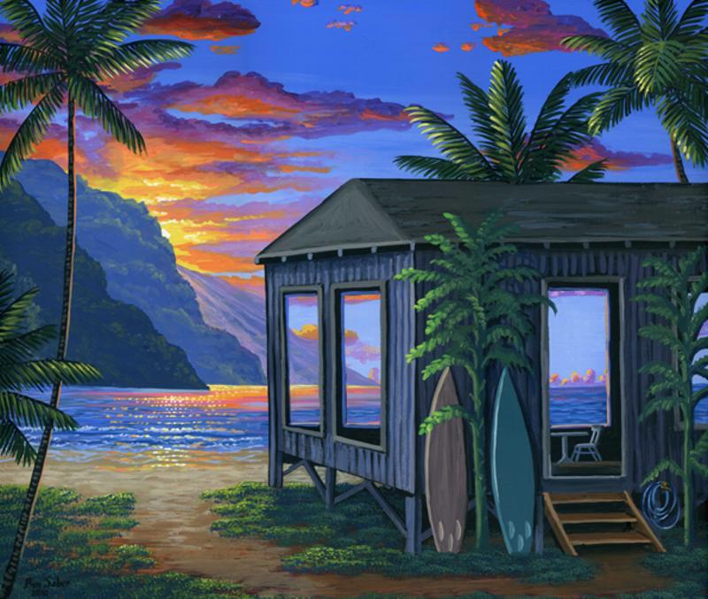 Hawaiian Beach Cabin At Sunset