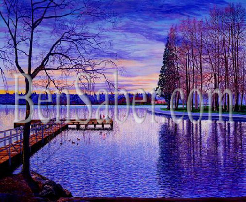greenlake green lake painting picture seattle winter sunset ben saber dock