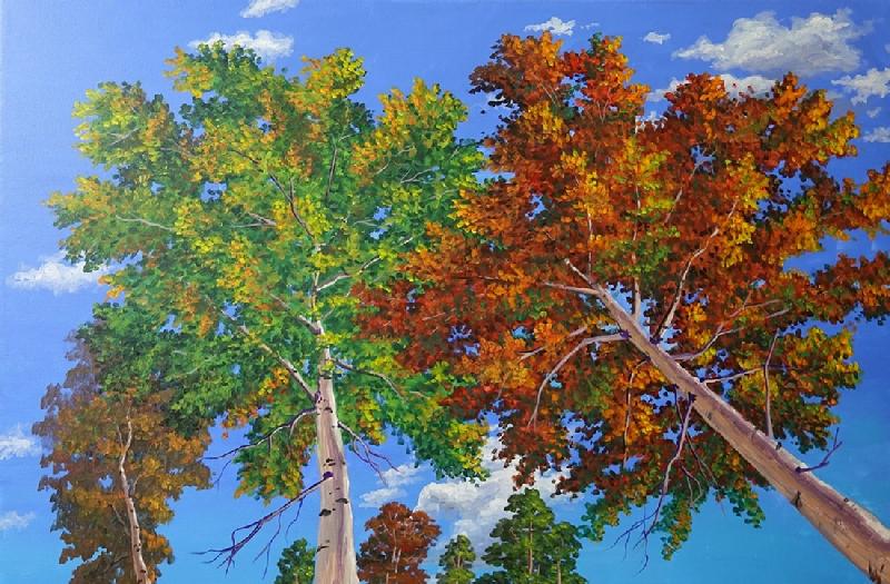 Painting #703 Trees in autumn, original acrylic painting on canvas 24 x 36 inches, available