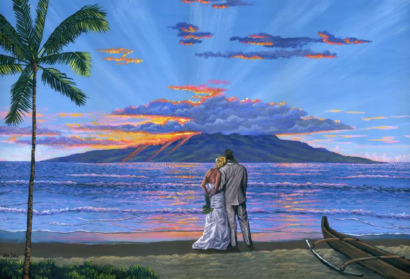 Wedding Portrait beach Sunset, Maui Hawaii portrait picture commission