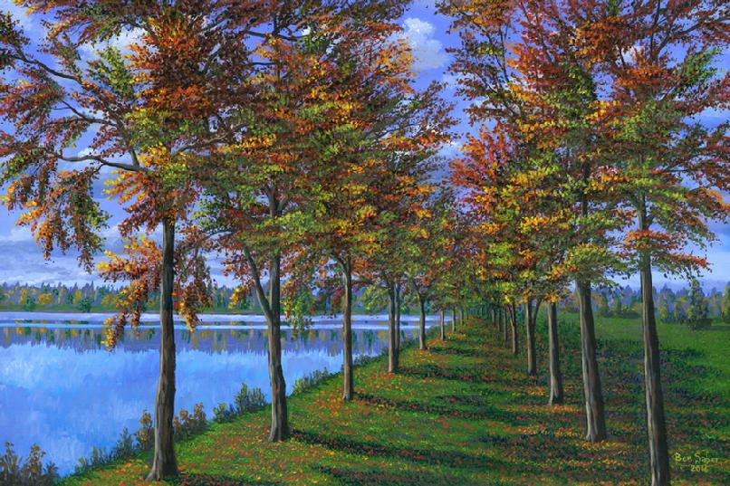  Autumn Landscape. Original acrylic painting on canvas stretched on wood bars
